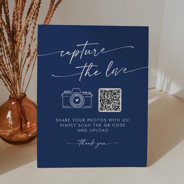 Boho Chic Royal Blue Capture the Love Wedding Pedestal Sign (Creator Uploaded)