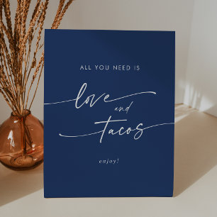 Boho Chic Royal Blue Love Taco Bar Wedding Pedestal Sign