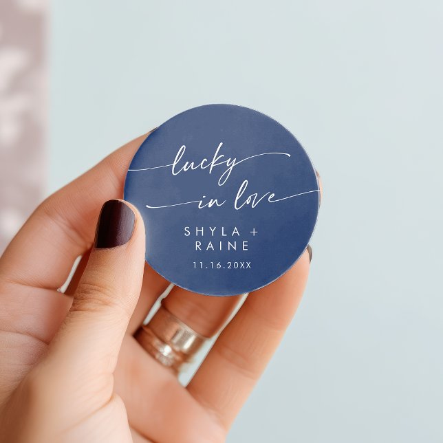Boho Chic Royal Blue Lucky In Love Favour Classic Round Sticker (Boho Chic Royal Blue Lucky In Love Favor Classic Round Sticker)