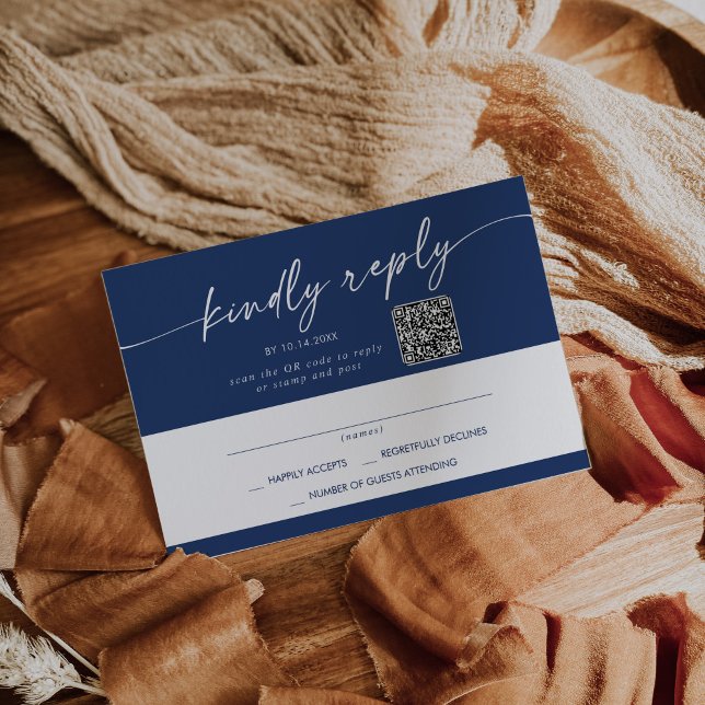 Boho Chic Royal Blue Mail In and QR Code RSVP Card (Creator Uploaded)