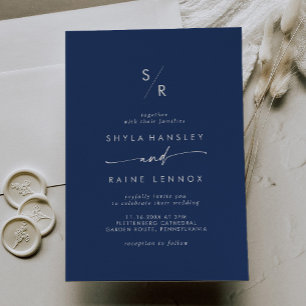 Boho Chic Royal Blue Monogram Wedding Invitation