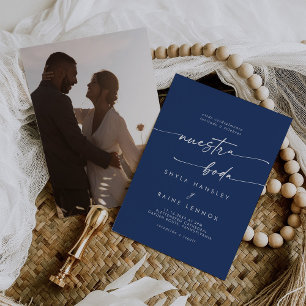 Boho Chic Royal Blue Photo Spanish Wedding Invitation