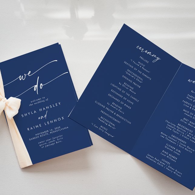 Boho Chic Royal Blue We Do Folded Wedding Programme (Creator Uploaded)