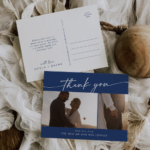 Boho Chic Royal Blue Wedding Photo Thank You Postcard