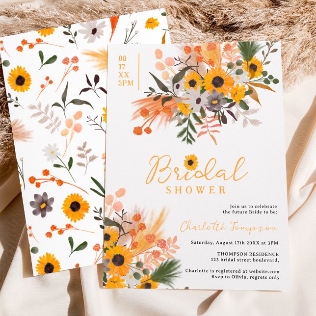 Boho chic rustic orange sunflowers bridal shower invitation (Creator Uploaded)