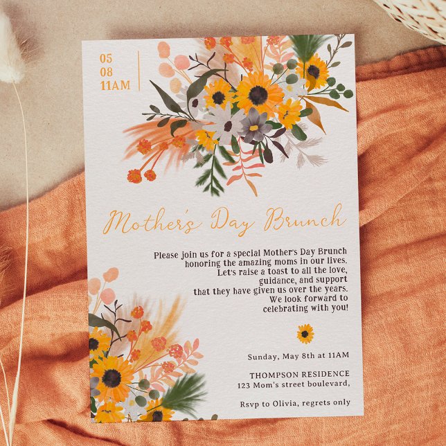 Boho chic rustic orange sunflowers mother's day invitation (Creator Uploaded)
