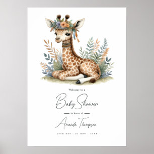 Boho Chic Safari Giraffe Baby Shower Welcome Sign