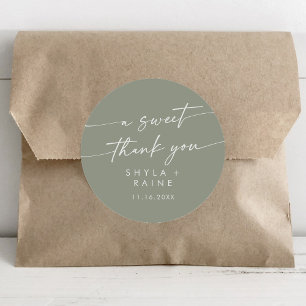 Boho Chic Sage Green A Sweet Thank You Favour Classic Round Sticker
