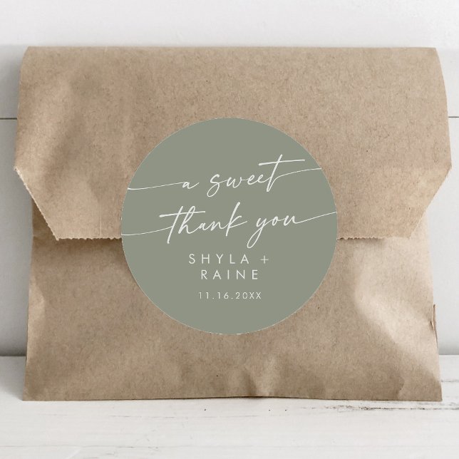 Boho Chic Sage Green A Sweet Thank You Favour Classic Round Sticker (Creator Uploaded)