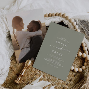 Boho Chic Sage Green Casual Photo Wedding Invitation