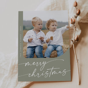 Boho Chic Sage Green DIY Simple Photo Christmas Holiday Card