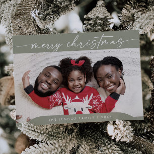 Boho Chic Sage Green Easy Modern Photo Christmas Holiday Card