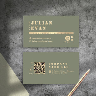 Boho Chic Sage Green & Gold Bold Typography Business Card