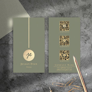 Boho Chic Sage Green & Gold Monogram Social Media Business Card