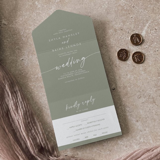 Boho Chic Sage Green Meal Choice RSVP Wedding All In One Invitation (Creator Uploaded)