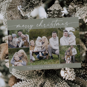 Boho Chic Sage Green Photo Boho Merry Christmas Holiday Card