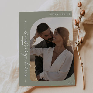 Boho Chic Sage Green Photo Simple Merry Christmas Holiday Card