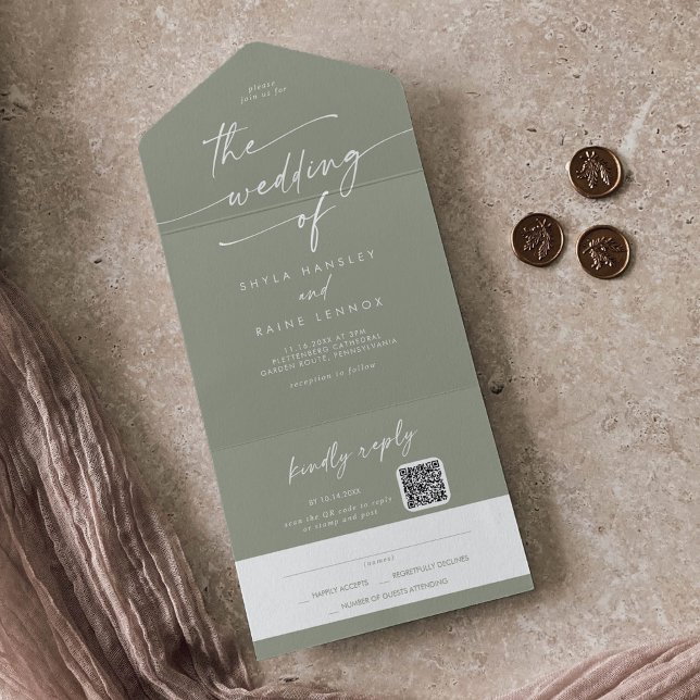 Boho Chic Sage Green QR Code Mail In Wedding All In One Invitation (Creator Uploaded)