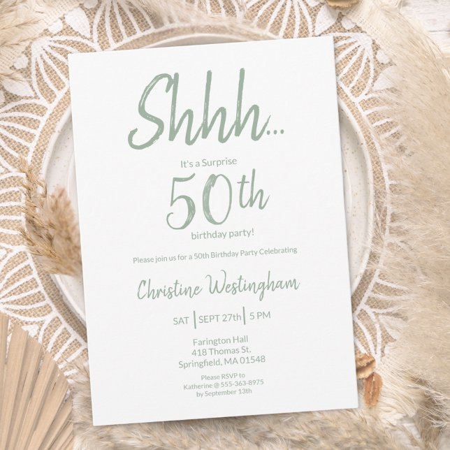 Boho Chic Sage Green Surprise 50th Birthday Invitation (Creator Uploaded)