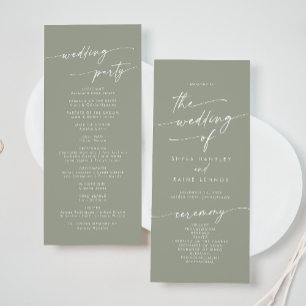Boho Chic Sage Green Tea Length Wedding Programme