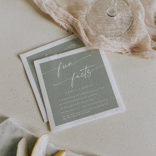 Boho Chic Sage Green Wedding Fun Fact Napkins