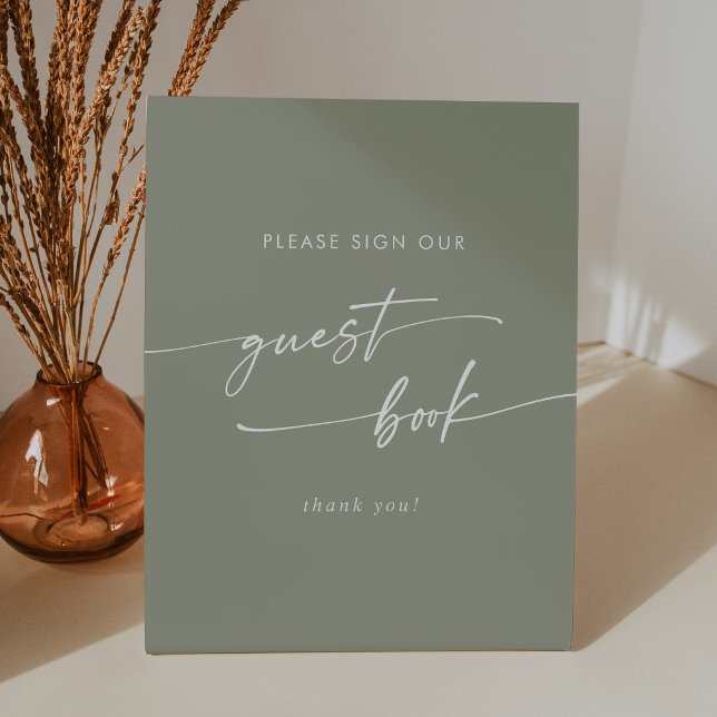 Boho Chic Sage Green Wedding Guest Book Pedestal Sign (Creator Uploaded)