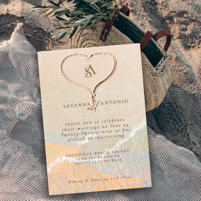 Boho Chic Sand Heart Beach Destination Wedding Invitation (Creator Uploaded)