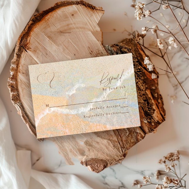 Boho Chic Sand Heart Beach Destination Wedding RSVP Card (Creator Uploaded)