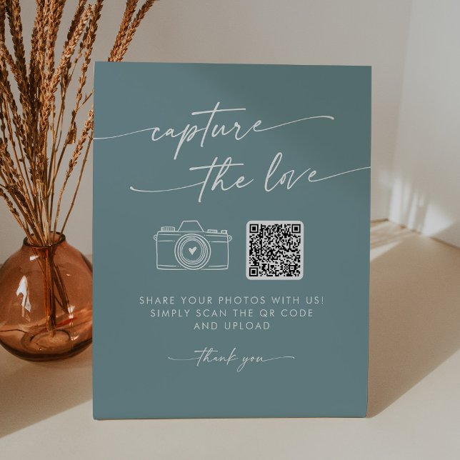 Boho Chic Seafoam Teal Capture the Love Wedding Pedestal Sign (Creator Uploaded)