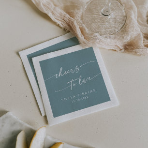 Boho Chic Seafoam Teal Cheers to Love Wedding Napkin