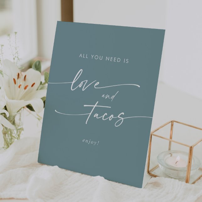 Boho Chic Seafoam Teal Love Taco Bar Wedding Pedestal Sign (Boho Chic Seafoam Teal Love Taco Bar Wedding Pedestal Sign)