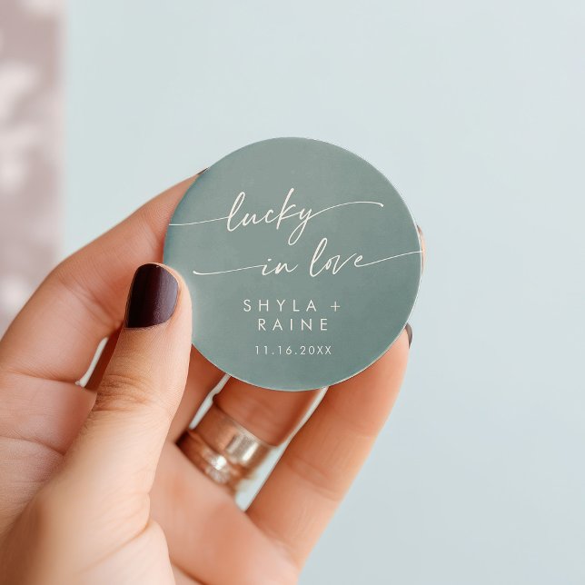 Boho Chic Seafoam Teal Lucky In Love Favour Classic Round Sticker (Creator Uploaded)