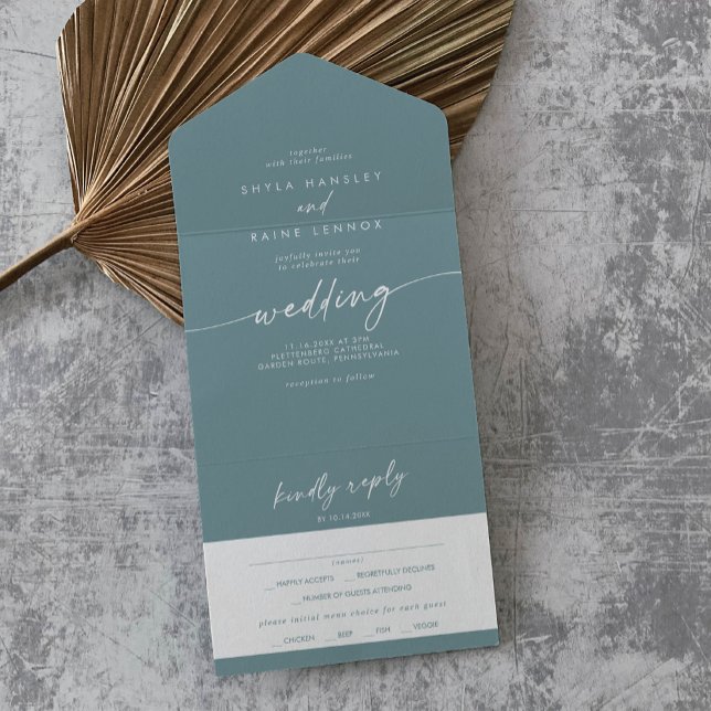 Boho Chic Seafoam Teal Meal Choice RSVP Wedding All In One Invitation (Creator Uploaded)