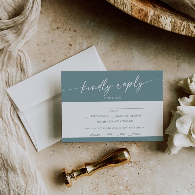 Boho Chic Seafoam Teal Menu Choice RSVP Card (Creator Uploaded)