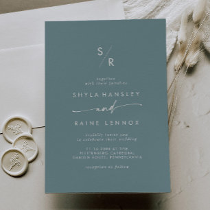 Boho Chic Seafoam Teal Monogram Wedding Invitation