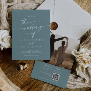 Boho Chic Seafoam Teal Photo QR Code Wedding Invitation