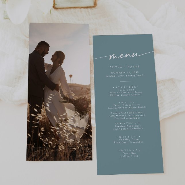 Boho Chic Seafoam Teal Photo Wedding Menu (Creator Uploaded)