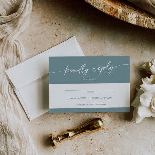 Boho Chic Seafoam Teal Simple Wedding RSVP Card