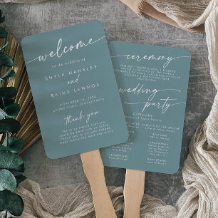 Boho Chic Seafoam Teal Wedding Program Hand Fan