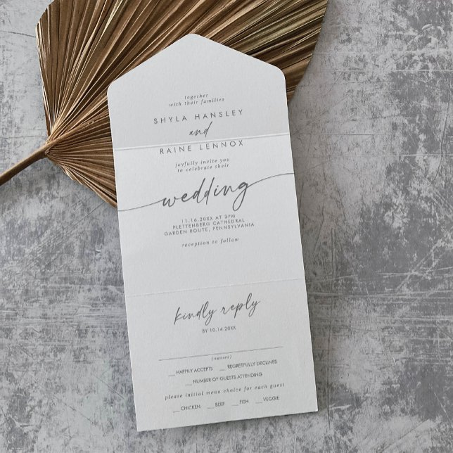 Boho Chic Silver Grey Meal Choice RSVP Wedding All In One Invitation (Creator Uploaded)
