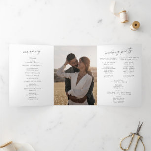 Boho Chic Silver Grey Monogram Wedding Tri-Fold Programme