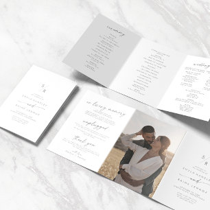 Boho Chic Silver Grey Monogram Wedding Tri-Fold Programme