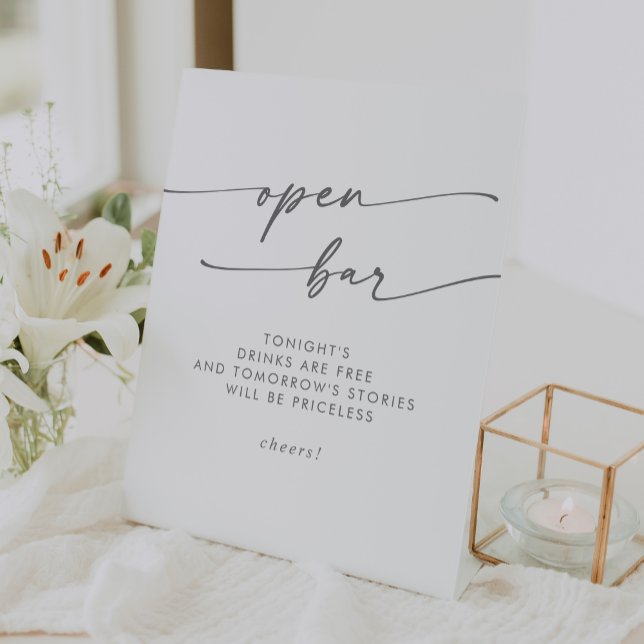 Boho Chic Silver Grey Open Bar Wedding Pedestal Sign (Boho Chic Silver Gray Open Bar Wedding Pedestal Sign)