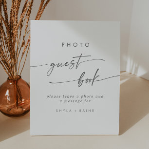 Boho Chic Silver Grey Photo Guest Book Wedding Pedestal Sign