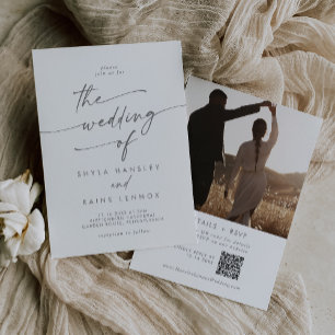 Boho Chic Silver Grey Photo QR Code Wedding Invitation