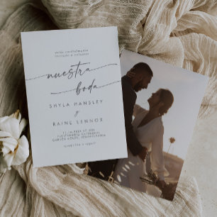 Boho Chic Silver Grey Photo Spanish Wedding Invitation