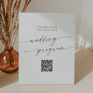 Boho Chic Silver Grey QR Code Wedding Program Pedestal Sign