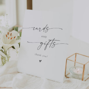 Boho Chic Silver Grey Wedding Cards and Gifts Pedestal Sign