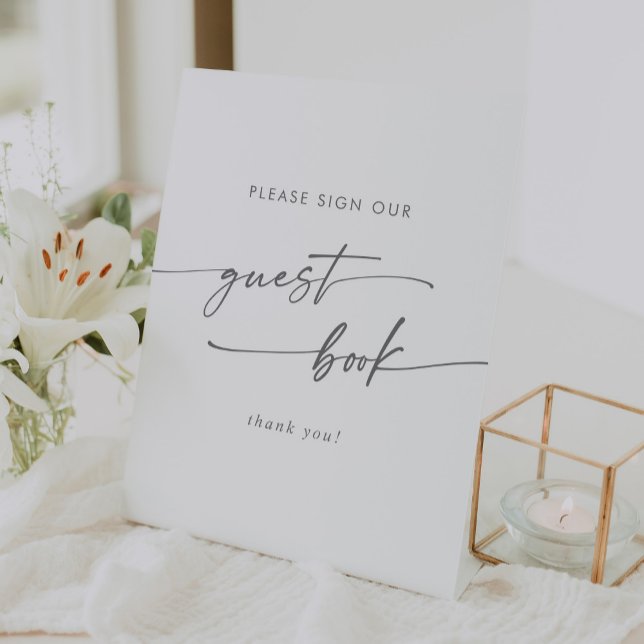 Boho Chic Silver Grey Wedding Guest Book Pedestal Sign (Creator Uploaded)