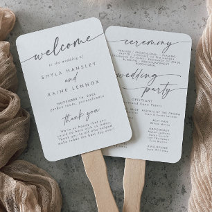 Boho Chic Silver Grey Wedding Program Hand Fan